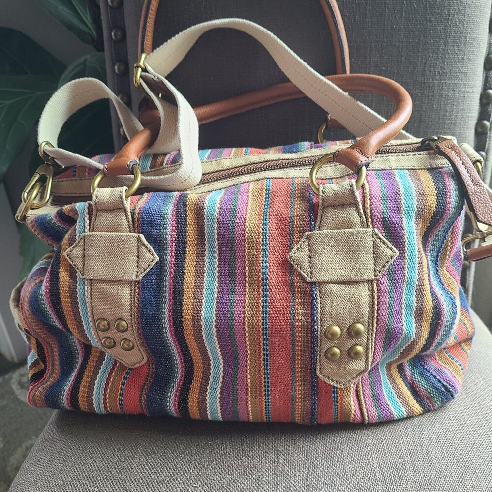 Y2K Fossil Keyper Maddox Striped Tapestry Satchel - Picture 6 of 10
